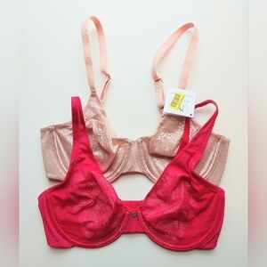 Natori & Wacoal Pink Unlined Underwire Bras, 32D